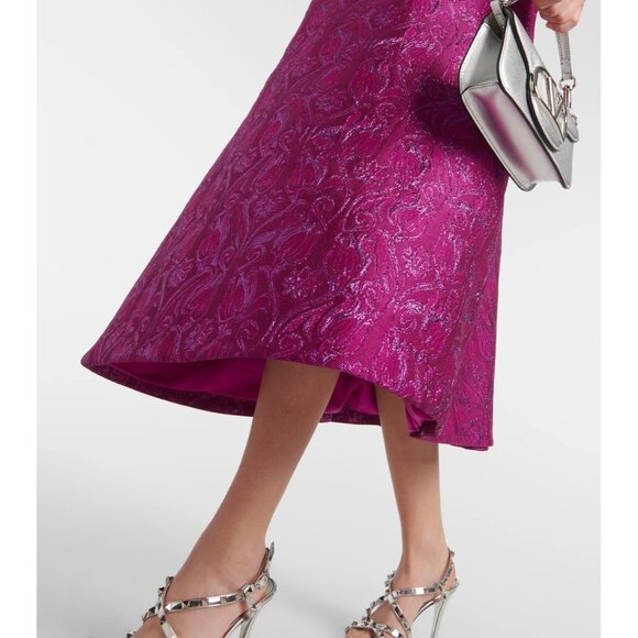 NWT $7K Valentino Floral Brocade Midi Skirt Primula/Lurex Size 8 - Picture 3 of 7